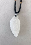 Vintage Faux Jade Mythical Creature Engraved Amulet Pendant Spiritual Necklace