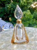 Rare Signed Marcel Franck Amber And Clear Glass Perfume Bottle W Leaf Stopper