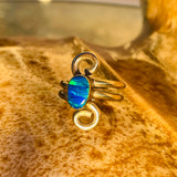 Vintage Artisan Modernist Sterling Silver 925 Blue Fire Opal Swirl Ring 3g Sz 4