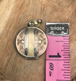 Vintage 3 tone Silver Gold Copper Tone Mixed Metal Etched Round Locket Pendant