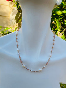 14K Yellow Gold Pink + White Pearl Artisan Hand Made 14kt Necklace 10.5g