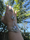 Signed EP Sterling Silver Pink Mother of Pearl Gypsy Hand Chain Bracelet Ring