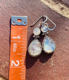Sterling Silver 925 Moonstone Pear Shape Stone Hinge Dangle Earrings 9g