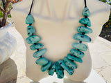 Large Statement Chunky Blue Teal Faux Turquoise Stone Necklace