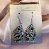 Sterling Silver 925 Peridot Green Gem Stone Teardrop Dangle Drop Earrings 6.2g