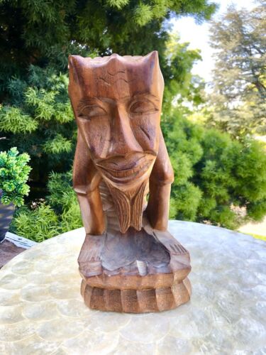 Pacific Islands Tiki Hand-carved Wood Starving Man Statue Ethnic Folk Art