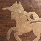Vintage Brass Inlay Unicorn Horse Wood Box Made In India