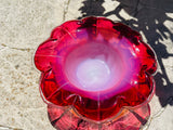 Vintage Hot Pink White Blown Glass Art Flower Candy Dish Decorative Bowl