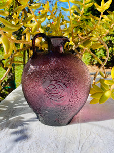 Artisan Purple Blown Art Glass Rose Floral Decorative Bottle Vase