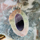 Large Sterling Silver 925 Purple Fluorite Gem Stone Ornate Oval Pendant 15.2g