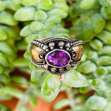 Vintage Sterling Silver 925 & Brass Accents Amethyst Stone Ring 3.9g SZ 5.25