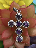 Antique Vintage Natural Amethyst Faceted Stone Sterling Silver 925 Cross Pendant