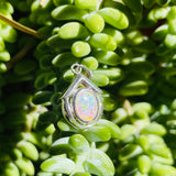 Vintage Sterling Silver 925 Modernist Rainbow Fire Opal Charm Fine Pendant 3.3g