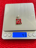 Sterling Silver 925 Red Coral Stone Abstract Geometric Modernist Pendant 4.3g