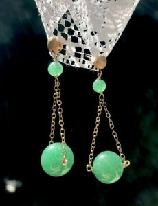 14K Yellow Gold Jade Pierced Dangling Earrings