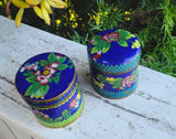 Antique Chinese Cloisonné Enamel Floral Cylindrical Trinket Box Ginger Jar Set