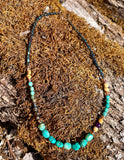 Vintage Artisan Turquoise Multi Carved Head Skull Gem Stone Bead Tribal Necklace