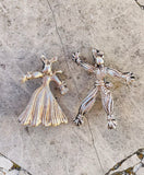 Antique Sterling Silver Man & Woman Dancing Cultural Brooch Pin 13.55g Set of 2