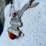 Vintage Sterling Silver Carnelian Stone & Rubellite Bead Tribal Artisan Necklace