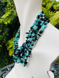 Vintage Artisan Faux Black Onyx Turquoise Stone Chip Beaded Silver Tone Necklace