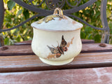 Hand Painted Butterfly Trinket Jar Box w Handle Lid By Gda France Vtg Porcelain