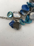 Vintage Blue Shell Cai Guang Jin Coin Moon Star Charm Silver Tone Ankle Bracelet