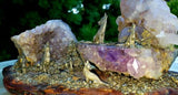 Exquisite Amethyst Pryrite Drift Wood + Pewter Figurine Wolf Sanctuary Art Work