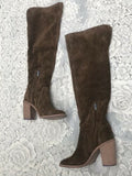 Authentic Designer Vince Camuto Tall VC-Melaya Bark Verona Suede Boots In Box