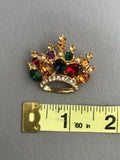 Vintage Royal Gold Tone Crown Multicolor Rhinestones Pin Brooch