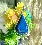 Vtg Sterling Silver 925 Lapis Lazuli Blue Stone Reuleaux Triangle Pendant 20g