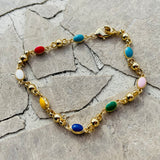 Multi Color Rainbow Enamel Gold Tone Link Necklace Bracelet Earrings Jewelry Set