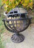 Antique Cast Iron Metal Gold Tone Spinning World Globe Candle Holder Decor Art