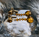 Vintage Signed Vendome Amber Rhinestone Dangle Drop Earrings