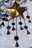 Vintage Metal Gold Brass Star Bells Multicolor Glass Beads Wind Chime Garden Art