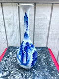 Antique Blue & White Asian Japanese Signed Decorative Porcelain Tall Vase