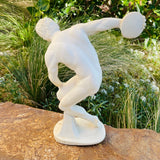 Vintage Signed White Greek Athletic Man Figurine Art Carving Sculpture Statue