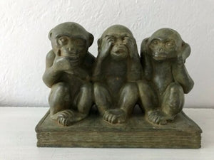 Vintage 3 Monkeys Speak No Evil, See No Evil, Hear No Evil Monkey BookShelf Deco