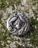 Antique Art Nouveau Sterling Silver Repousse Swan Lady Woman Locket Pendant