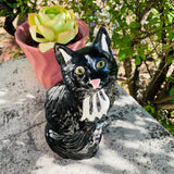 Vintage Large Hand Painted Ceramic Black & White Cat Feline Figurine Art
