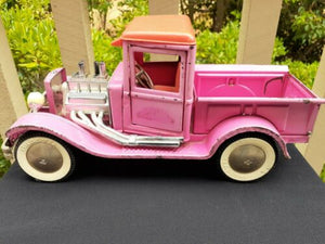 Vintage Buddy L Pressed Steel Hot Rod Pick Up Truck Hard To Find Pink & Orange