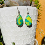 Sterling Silver 925 Blue Green Turquoise Tone Teardrop Pierce Dangle Earrings 6g