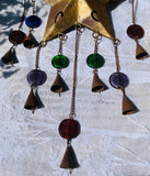 Vintage Metal Gold Tone Star Bells Multicolor Glass Beads Wind Chime Garden Art