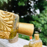 Ornate Vintage Gold Gilt Vanity Set of 3 Glass Perfume Bottles