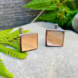 Vintage Silver Plated Abalone Mother of Pearl Square Mens Cufflinks 9.7g