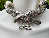 Estate Large Silver Tone Eagle Flying Bird Beaded Fashion Statement Necklace