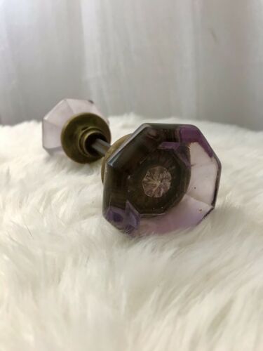 Antique Purple Amethyst Glass And Bronze Door Handle Knob
