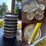 Vintage Signed Sterling Silver Glass Crystal Drink Cup Holder Coaster Set of 8