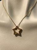 Dainty Gold Tone White Clear Stone Rhinestone Hollow Star Necklace