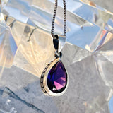 Sterling Silver 925 Amethyst Stone Tear Drop Pendant Box Chain Necklace 4.4g