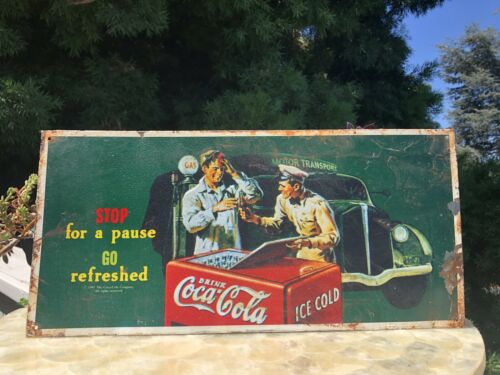 Coca Cola Sign Metal Stop For A Pause Go Refresh Tacker Car Auto 1991 Man Cave